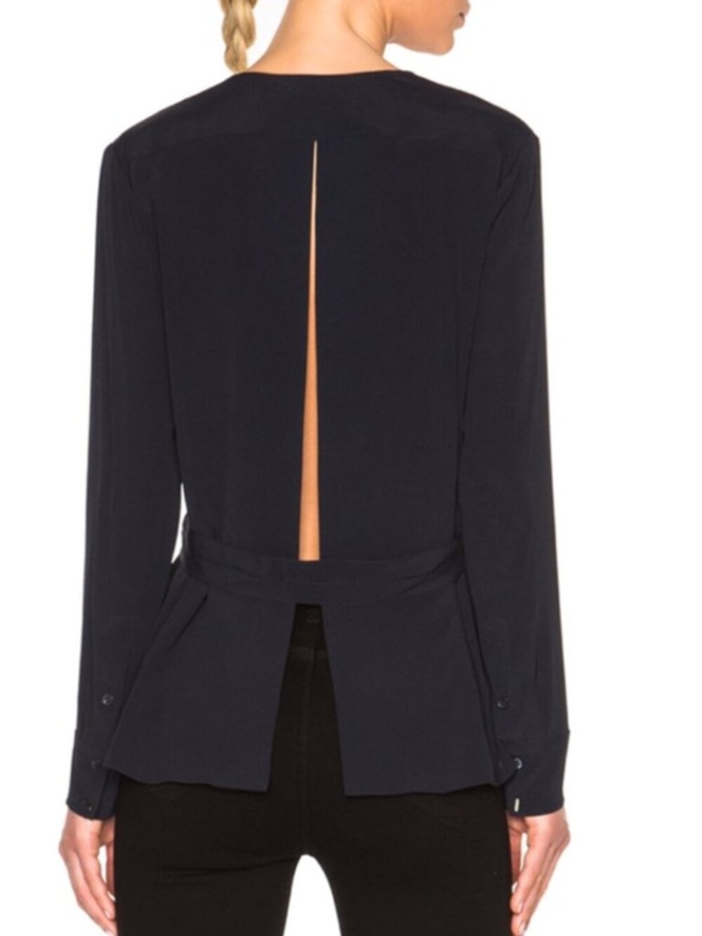 $360 NWT Helmut Lang Navy Blue Back Tie Split Top size XS